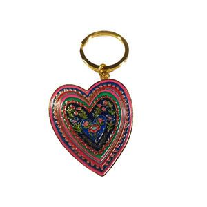 Red Bohemian Heart Metal Gold Tone Red Blue Black Flower